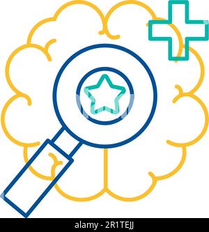 Loupe sur l'icône cerveau humain ligne mince. Sélection personnelle recrutement ou concept de recherche de données Illustration du vecteur. Ressources humaines embauche ou moi Illustration de Vecteur