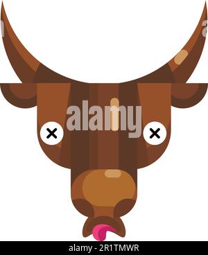 Tête de taureau étourdi emoji, vache avec yeux croisés icône signe isolé. Clip art à la tête d'animal mignon, élément d'émoticône moderne. Malade visage smiley se sentant mauvais isol Illustration de Vecteur