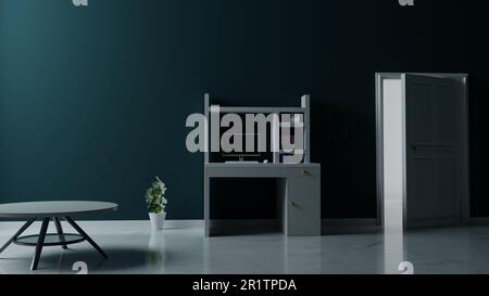3d rendre vide maison propre à l'intérieur, propre salle créative décor idée moins d'éclairage exemple 3d image d'illustration, table en bois vide dans la pièce avec les les Banque D'Images
