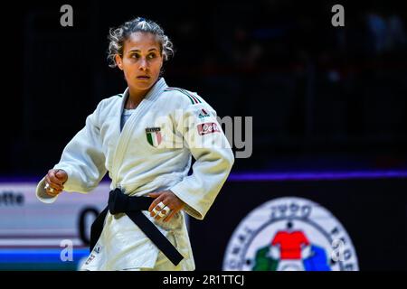 Doha, Qatar, 8 mai 2023. Odette Giuffrida, d'Italie, réagit à la médaille de bronze féminine -52kg lors des Championnats du monde de judo 2023 - jour 2 à Doha, au Qatar. 8 mai 2023. Crédit : Nikola Krstic/Alay Banque D'Images