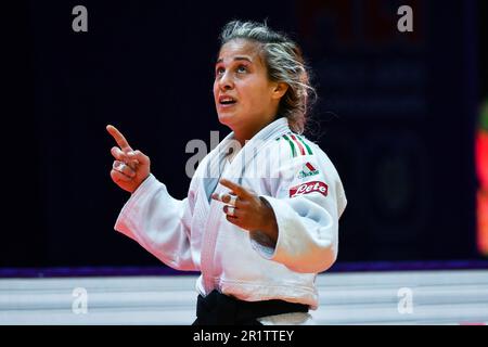 Doha, Qatar, 8 mai 2023. Odette Giuffrida, d'Italie, célèbre la victoire dans le match féminin de la médaille de bronze -52kg lors des Championnats du monde de judo 2023 - jour 2 à Doha, Qatar. 8 mai 2023. Crédit : Nikola Krstic/Alay Banque D'Images