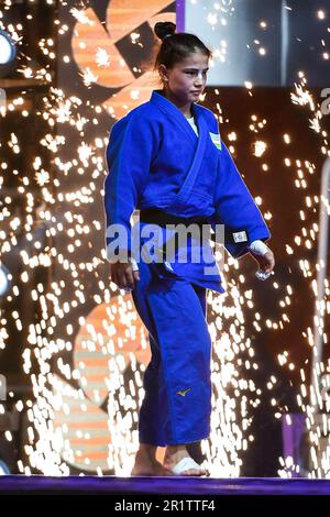 Doha, Qatar, 8 mai 2023. Diyora Keldiyorova d'Ouzbékistan réagit au match de la médaille d'or féminin -52kg lors des Championnats du monde de judo 2023 - jour 2 à Doha, au Qatar. 8 mai 2023. Crédit : Nikola Krstic/Alay Banque D'Images