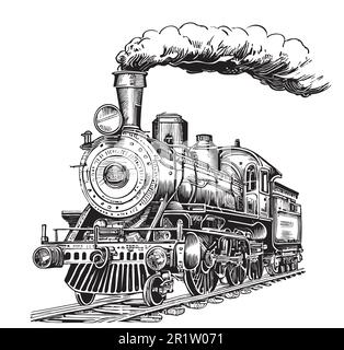 Locomotive à vapeur vintage, dessin à la main dans l'illustration de style Doodle Illustration de Vecteur