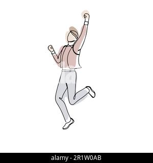 Dessin d'une seule ligne d'homme saut avec des formes abstraites Illustration de Vecteur