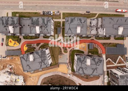 Photographie de drone de complexe d'appartements. Directement au-dessus Banque D'Images