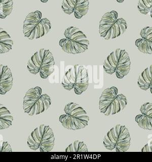 Motif feuilles tropicales sans couture. Monstera laisse le motif sans couture. Monstera feuilles sur fond isolé, aquarelle peinte à la main floral Banque D'Images