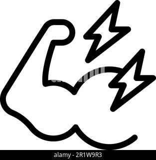Vecteur de contour de l'icône d'énergie du bras musculaire. Fibre flexible. Tissu de puissance Illustration de Vecteur