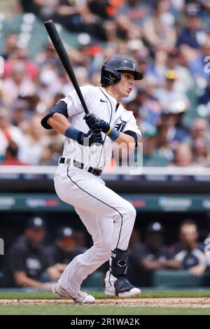 DETROIT, mi - les Tigers de Détroit ont désigné le batteur Nick Maton (9) lors d'un match de baseball de la Ligue majeure contre les Mariners de Seattle le 13 mai 2023 au Comerica Park à Détroit. (Photo de Joe Robbins/image du sport) Banque D'Images