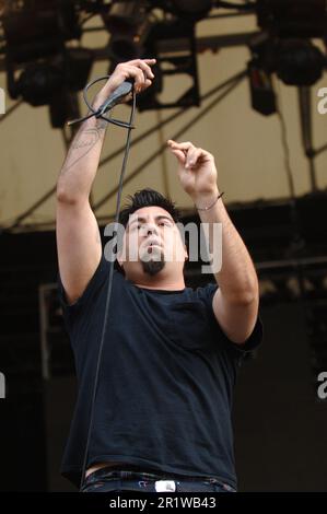 Milan Italie 2006-06-04 :Chino Moreno chanteur et guitariste de Deftones concert live à l'Idroscalo, Gods of Metal 2006 Banque D'Images