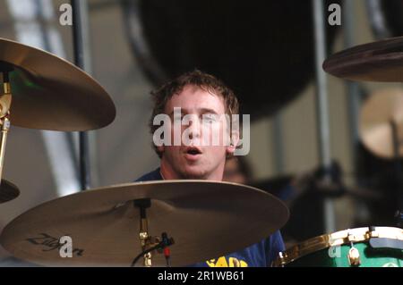 Milan Italie 2006-06-04 :Abe Cunningham batteur de Deftones concert en direct à l'Idroscalo, Gods of Metal 2006 Banque D'Images