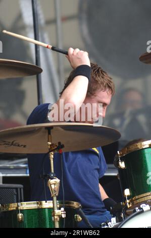 Milan Italie 2006-06-04 :Abe Cunningham batteur de Deftones concert en direct à l'Idroscalo, Gods of Metal 2006 Banque D'Images