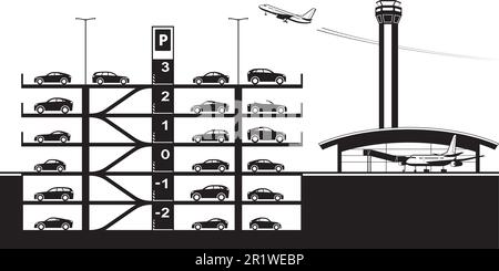 Parking sur plusieurs niveaux à l'aéroport – illustration vectorielle Illustration de Vecteur