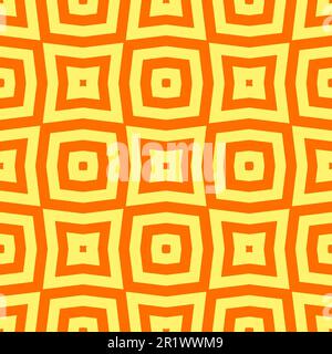 Mod orange et jaune op art lignes psychédéliques ondulées et carrés concentriques répétant sans couture motif. Résumé de fond pour Halloween automne Banque D'Images