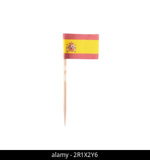 Petit drapeau en papier de l'Espagne isolé sur blanc Banque D'Images