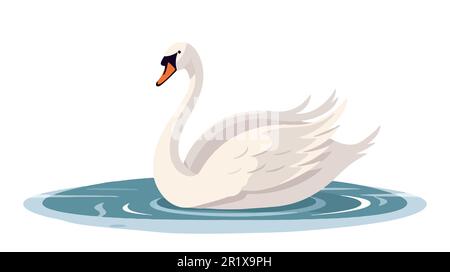Un cygne nage dans le lac. Illustration vectorielle sur fond blanc. Illustration de Vecteur