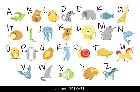 Animaux et alphabet de zoo, abc et éducation enfantine, lettres isolées Illustration de Vecteur