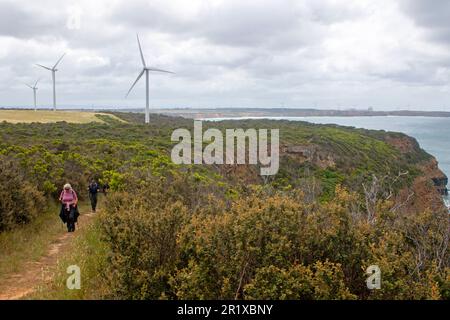 Randonneurs sur le cap Nelson, partie de la Great South West Walk Banque D'Images