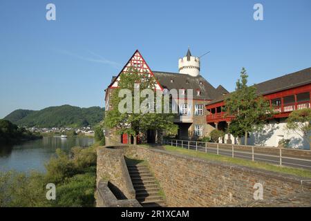 Château d'Oberbourg amarré von der Leyen construit 15th siècle sur la Moselle, Gondorf, Kobern-Gondorf, Basse Moselle, Moselle, Rhénanie-Palatinat, Allemagne Banque D'Images