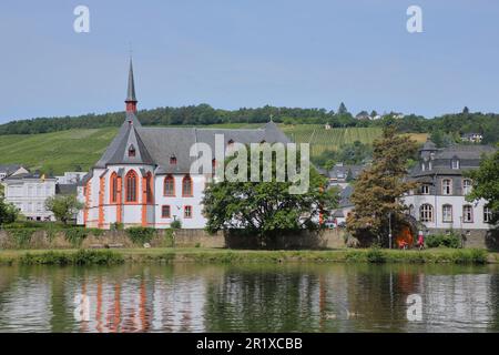 Vue sur la Moselle sur la rue Hôpital Nikolaus, Kues, Bernkastel-Kues, Mittelmosel, Moselle, Rhénanie-Palatinat, Allemagne Banque D'Images