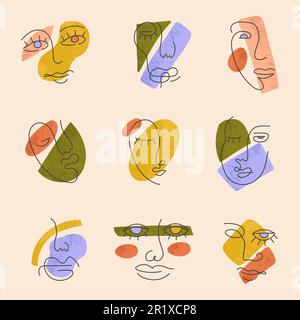 Grand ensemble de formes abstraites de visages divers Illustration de Vecteur