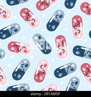 sans couture bleu motif médecine fun pilules capsules Illustration de Vecteur