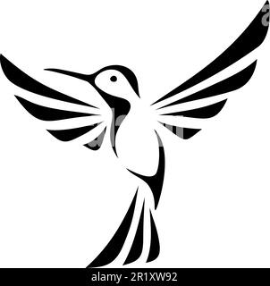 Colibri (colibri). Silhouette noire d'un oiseau colibri tropical volant isolé sur un fond blanc. Illustration vectorielle Illustration de Vecteur