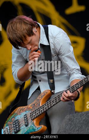 Dougie Poynter - McFly, V2009, Hylands Park, Chelmsford, Essex, Royaume-Uni - 22 août 2009 Banque D'Images