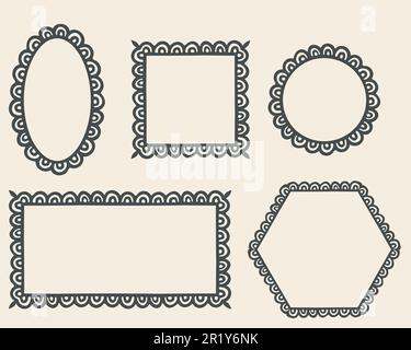 Ensemble de contours de cadres. Collection de bordures décoratives à l'encre dessinés à la main, ligne décorative, cercle, carré, rectangle, formes hexagonales pour les entreprises Illustration de Vecteur
