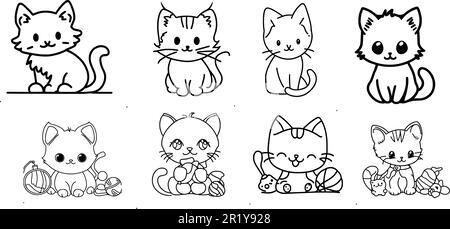 Le fichier vectoriel de chats mignons présente quelques chats dans une variété de poses. Idéal pour les cartes de vœux, les affiches et les sites Web. Les enfants adoreront le style de dessin animé Illustration de Vecteur