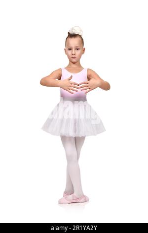 Danses de fille dans son ballet ballerina tutu, isolated on white Banque D'Images