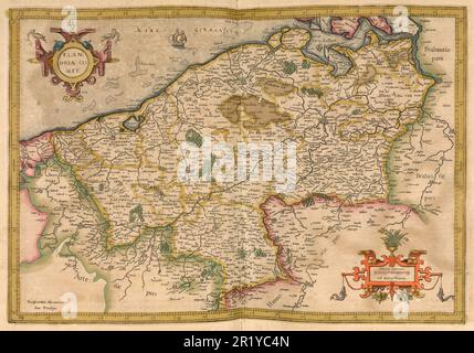 Atlas, carte de 1623, Flandre, Belgique, reproduction numériquement restaurée à partir d'une gravure de Gerhard Mercator, né sous le nom de Gheert Cremer, 5 mars 1512 - 2 décembre 1594, géographe et cartographe / Landkarte aus dem Jahre 1623, Flandern, Belge, restaurierte numérique Reproduktion von einem Kupferstich von Gerhard Mercator, geboren Cremer, Gheert 5. März 1512 - 2. Dezember 1594, Geograph und Kartograf Banque D'Images