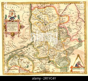 Atlas, carte de 1623, Limbourg, Belgique, reproduction numériquement restaurée à partir d'une gravure de Gerhard Mercator, né sous le nom de Gheert Cremer, 5 mars 1512 - 2 décembre 1594, géographe et cartographe / Landkarte aus dem Jahre 1623, Limburgensis, Limbourg, Belge, restauration numérique Reproduktion von einem Kupferstich von Gerhard Mercator, Geboren als Gheert Cremer, 5. März 1512 - 2. Dezember 1594, Geograph und Kartograf Banque D'Images