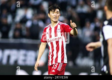 14 mai 2023, Thessalonique, Grèce: Le joueur de l'Olympiacos dans le beom Hwang lors d'un match de football entre le POK FC et le Olympiacos FC. (Credit image: © Giannis Papanikos/ZUMA Press Wire) USAGE ÉDITORIAL SEULEMENT! Non destiné À un usage commercial ! Banque D'Images