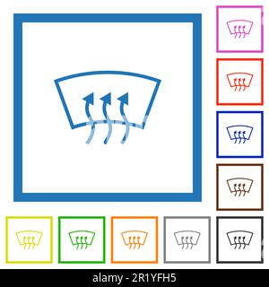 Les icônes de couleur plate de dégivrage du pare-brise sont représentées dans des cadres carrés sur fond blanc Illustration de Vecteur