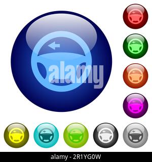 Clignotant gauche de voiture icônes d'éclairage du tableau de bord sur des boutons ronds en verre de plusieurs couleurs. Structure de calque organisée Illustration de Vecteur