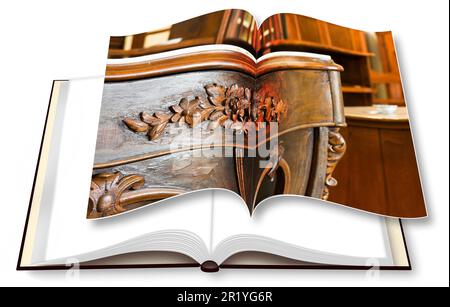 3D rendre livre de photo avec un détail d'un mobilier italien antique juste restauré - je suis le propriétaire de copyright des images utilisées dans ce rendu 3D. Banque D'Images