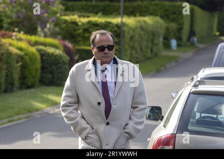 Lasne, Belgique. 16th mai 2023. L'avocat Jean Philippe Mayence arrive pour la reconstruction dans l'affaire du meurtre de la baronne Ullens, mardi 16 mai 2023. La baronne Myriam 'mimi' Ullens de Schooten Whetnall, âgée de 70 ans, a été tuée à l'extérieur de sa maison au chemin du bon-Air à Ohain, Lasne, Brabant wallon, Last 29 mars. Elle était dans une voiture avec son mari qui a été signalé blessé mais a survécu à l'attaque. Steson Nicolas avoua le tir. BELGA PHOTO NICOLAS MATERLINCK crédit: Belga News Agency/Alay Live News Banque D'Images