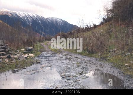 Vue pittoresque sur la rivière dans les montagnes le jour des pluies Banque D'Images