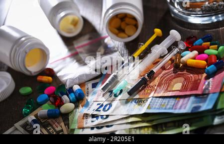 Substances addictives, y compris les cigarettes et les drogues Banque D'Images