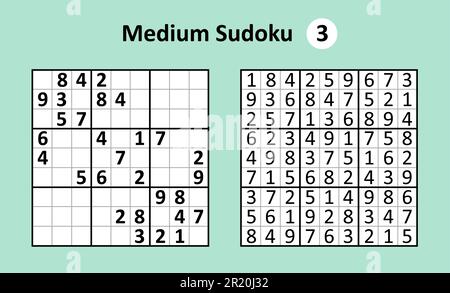 Jeu de Sudoku avec réponses. Complexité moyenne. Ensemble de conception vectorielle simple Sudoku. Illustration de Vecteur