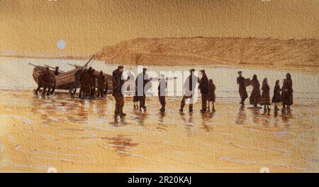 Une série d'aquarelles par Mike Smith, un artiste de Cullercoats dans le nord-est de l'Angleterre. Mike a été pêcheur pendant de nombreuses années, travaillant sur des galets et des chalutiers. Banque D'Images