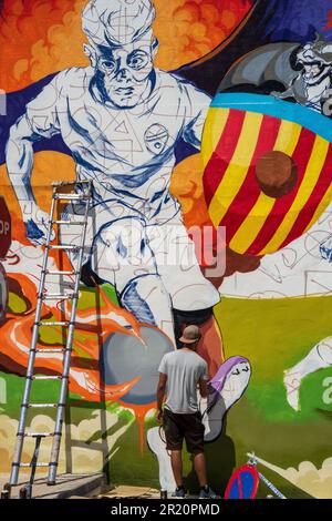 L'artiste de Graffiti Street Yeko en action en Espagne Banque D'Images