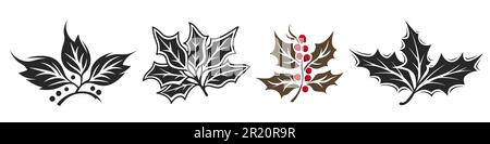 Ensemble de plantes vectorielles de Noël. Holly Berry, arbre de noël, pin, branches de feuilles. Illustration vectorielle. Illustration de Vecteur