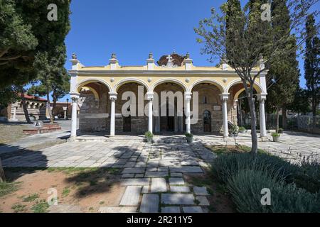 Monastère de Vlatades, temple byzantin historique dans la ville haute de Thessalonique, Grèce, site classé au patrimoine mondial de l'UNESCO depuis 1988, site touristique et historique d Banque D'Images