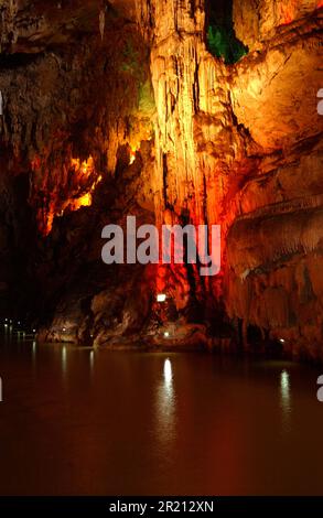 Photographie d'une grotte d'hirondelle (ou Yanzi Dong) près de Jianshui, préfecture de Honghe dans la province du Yunnan, en Chine, à environ 60 km de la capitale provinciale Kunming. Il est connu pour les centaines d'hirondelles qui font de la grotte leur maison, dont des centaines peuvent être vus voler autour au printemps. La grotte, comme beaucoup dans le sud de la Chine, abrite également des chauves-souris connues pour abriter de nombreux virus, y compris des coronavirus. Un virologue et chercheur, Shi Zhengli, qui travaille à l'Institut de virologie de Wuhan (WIV), qui fait partie de l'Académie chinoise des sciences, a fait partie d'une équipe de scientifiques qui, en 2 Banque D'Images