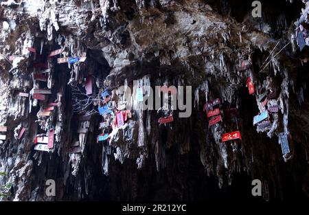 Photographie d'une grotte d'hirondelle (ou Yanzi Dong) près de Jianshui, préfecture de Honghe dans la province du Yunnan, en Chine, à environ 60 km de la capitale provinciale Kunming. Il est connu pour les centaines d'hirondelles qui font de la grotte leur maison, dont des centaines peuvent être vus voler autour au printemps. La grotte, comme beaucoup dans le sud de la Chine, abrite également des chauves-souris connues pour abriter de nombreux virus, y compris des coronavirus. Un virologue et chercheur, Shi Zhengli, qui travaille à l'Institut de virologie de Wuhan (WIV), qui fait partie de l'Académie chinoise des sciences, a fait partie d'une équipe de scientifiques qui, en 2 Banque D'Images