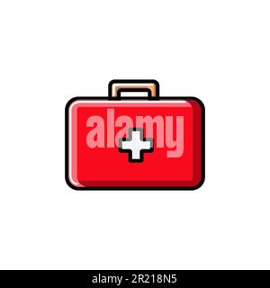 Trousse de premiers soins rectangulaire médicale avec médicaments, mallette de premiers soins, icône sur fond blanc. Illustration vectorielle. Illustration de Vecteur