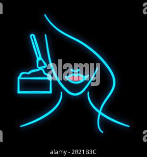 Lumineux bleu néon signe pour coiffeur cosmetologie salon de beauté beau spa de beauté brillant avec le visage d'une femme faisant le maquillage sur un ba noir Illustration de Vecteur