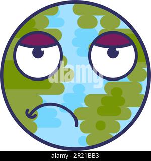 Vecteur emoji facial d'expression sorrowful Planet. Sphère de la terre triste, blessé et malheureux visage négatif. Une émotion de sourire déprimée. Pensive an Illustration de Vecteur