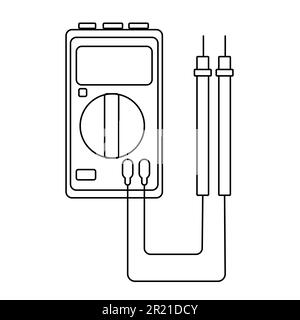 Un petit compteur d'électricité noir et blanc, un testeur, un multimètre numérique, pour mesurer la tension AC, DC, courant, résistance, câblage endommagé et connexion Illustration de Vecteur